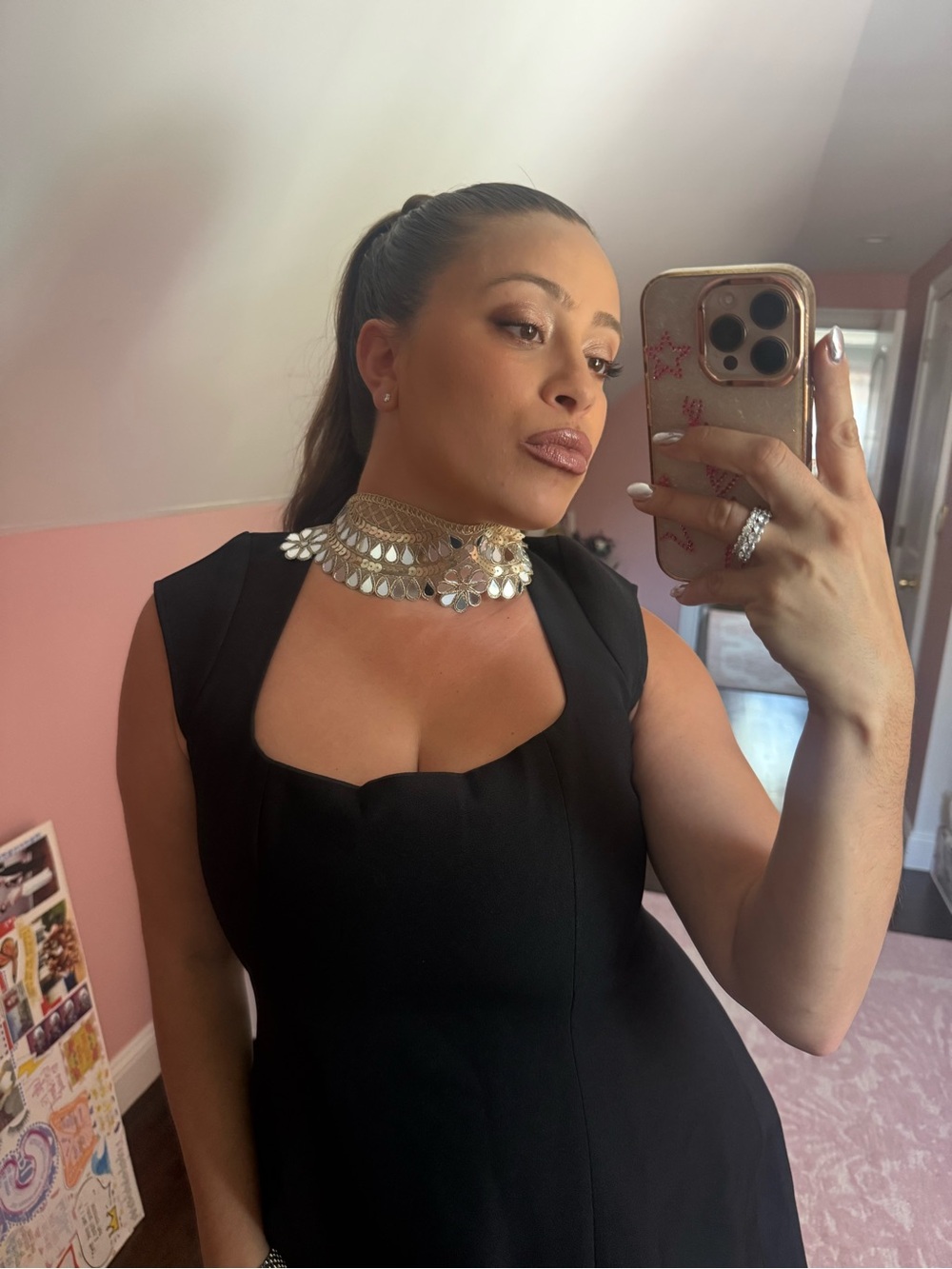 Silver Floral Mirror Choker Necklace - Women Jewelry